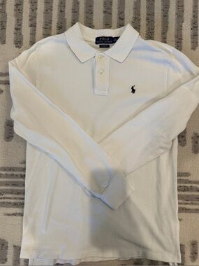 Polo by Ralph Lauren Boy’s White Long-Sleeve Polo with Navy Logo